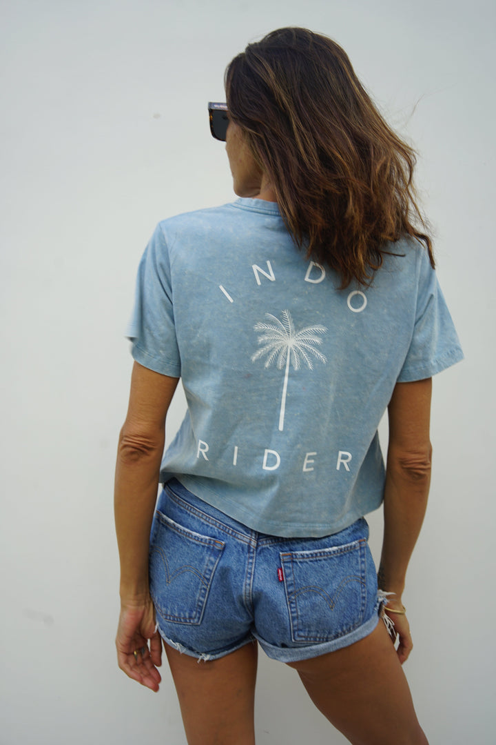 Women's organic cotton blue sand wash palm Tee shirt