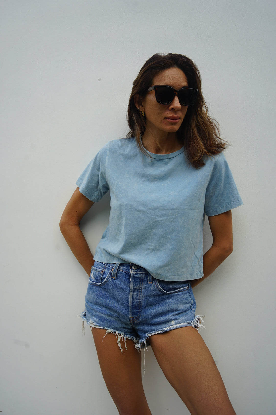 Women's organic cotton blue sand wash palm Tee shirt